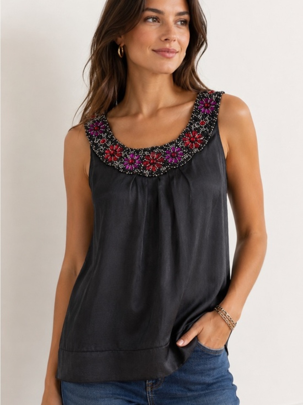Yoana Baraschi Anthro Silk Embellished Black Blouse XS